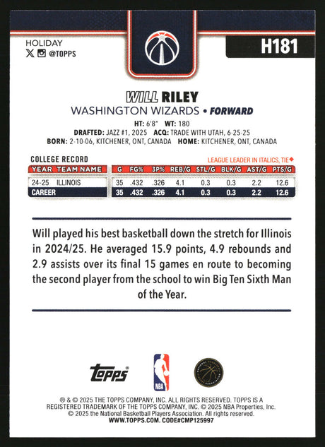 Will Riley 2025-26 Topps Holiday #H181