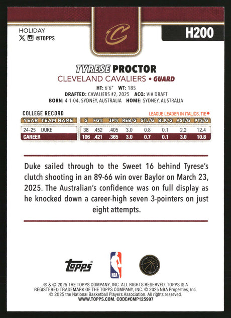 Tyrese Proctor 2025-26 Topps Holiday #H200