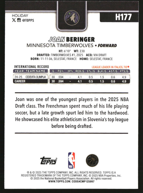 Joan Beringer 2025-26 Topps Holiday #H177