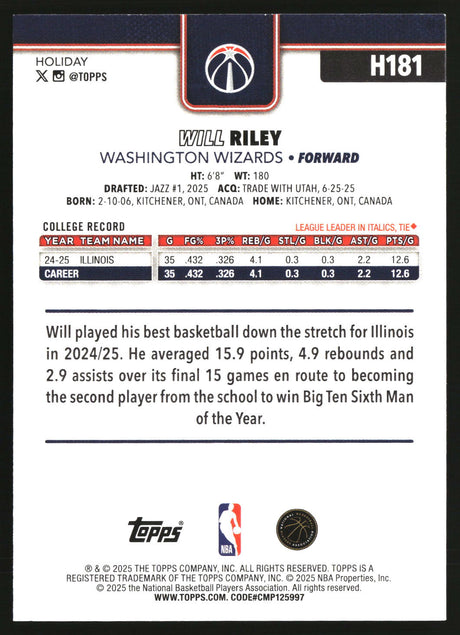 Will Riley 2025-26 Topps Holiday #H181