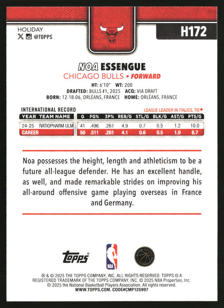 Noa Essengue 2025-26 Topps Holiday #H172