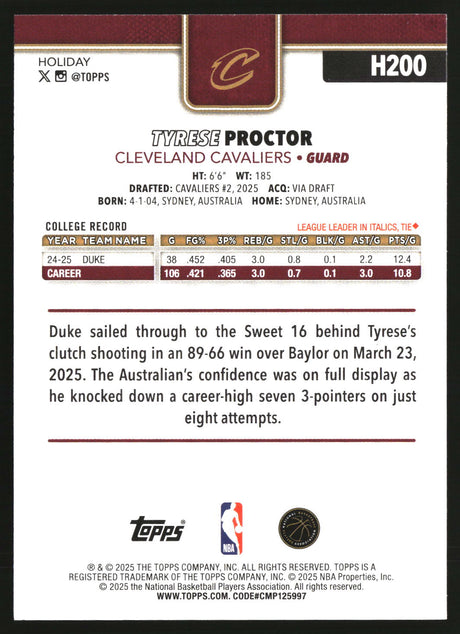 Tyrese Proctor 2025-26 Topps Holiday #H200
