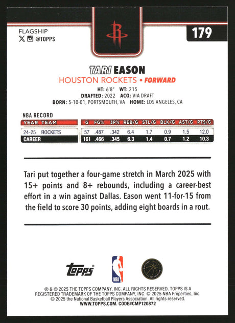 Tari Eason 2025-26 Topps Sandglitter #179