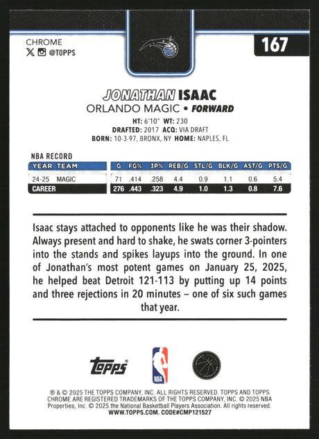 Jonathan Isaac 2025-26 Topps Chrome Refractor #167