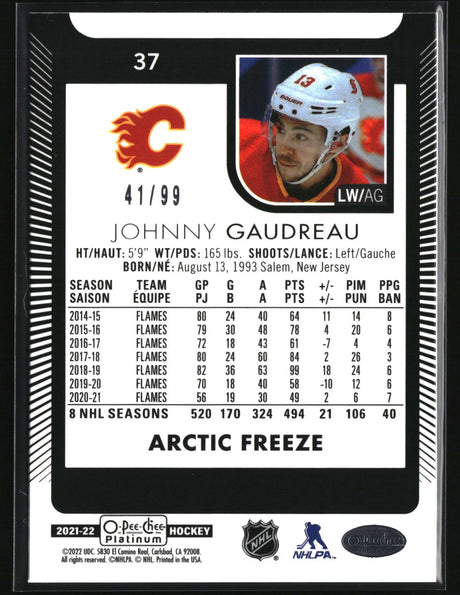 Johnny Gaudreau 2021-22 O-Pee-Chee Platinum Arctic-Freeze #37 #/99