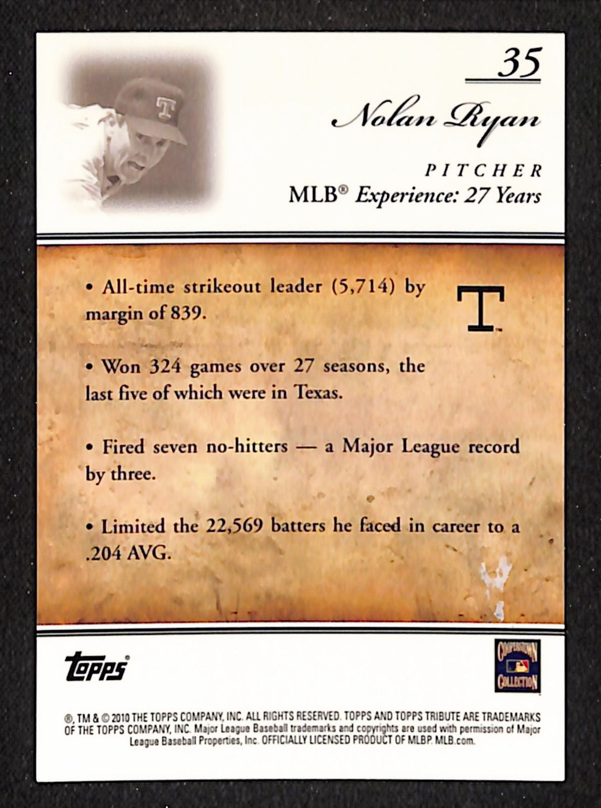 Nolan Ryan 2010 Topps Tribute Blue #35 #/399
