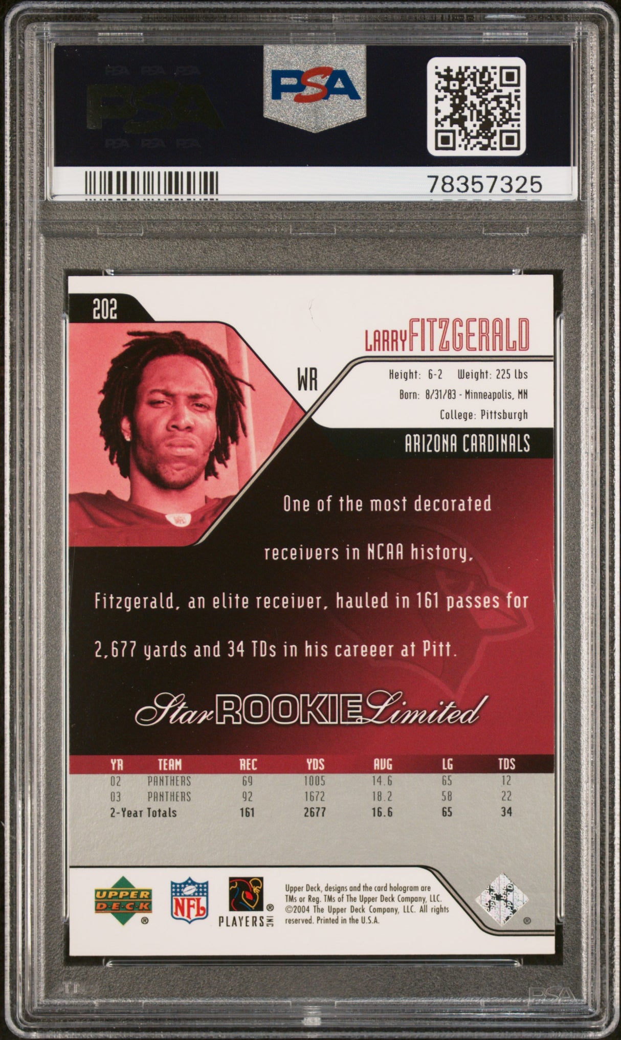 Larry Fitzgerald 2004 Upper Deck #202 PSA 10