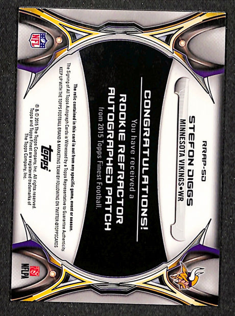 Stefon Diggs 2015 Finest Rookie Patch Autographs Refractors #RRAP-SD