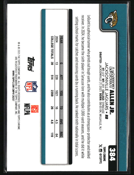 LeQuint Allen Jr. 2025 Topps Chrome Red White and Blue Refractor #384