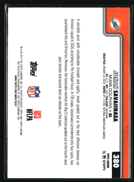 Jonah Savaiinaea 2025 Topps Chrome Football Leather Refractor #380
