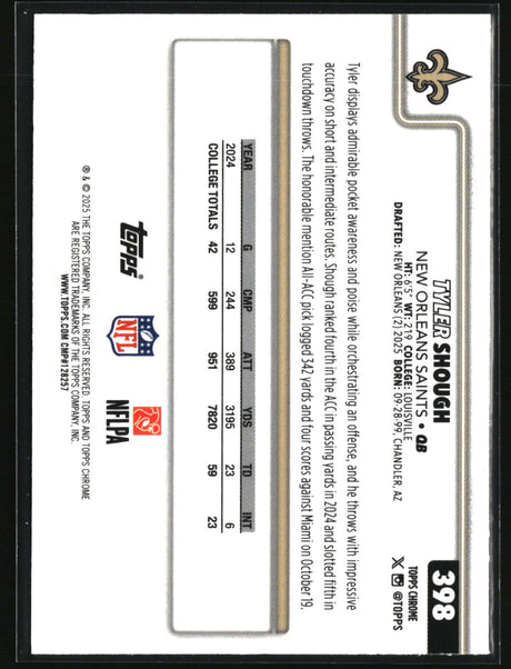 Tyler Shough 2025 Topps Chrome #398