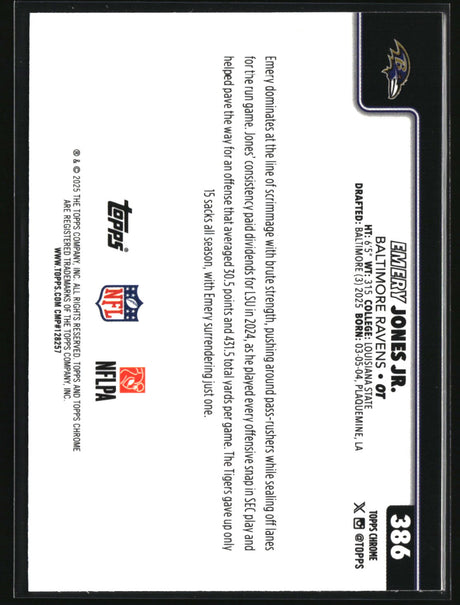 Emery Jones Jr. 2025 Topps Chrome #386
