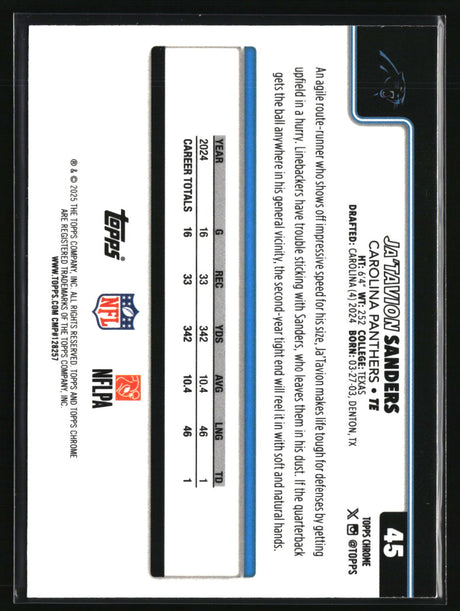 Ja'Tavion Sanders 2025 Topps Chrome Pulsar Refractor #45