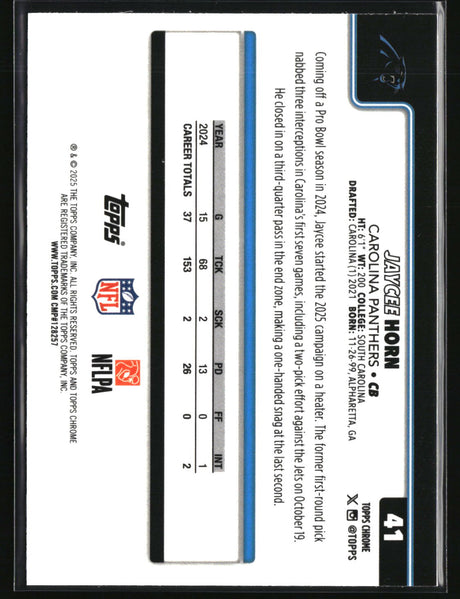 Jaycee Horn 2025 Topps Chrome Pulsar Refractor #41