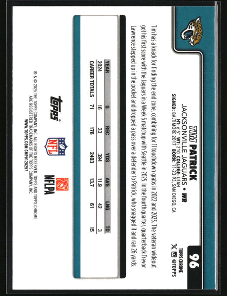 Tim Patrick 2025 Topps Chrome Pulsar Refractor #96