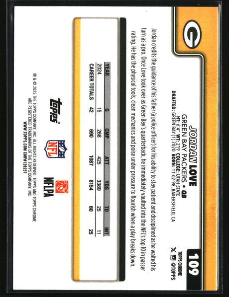 Jordan Love 2025 Topps Chrome Ray Wave Refractor #109