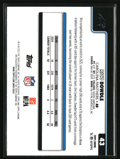Rico Dowdle 2025 Topps Chrome Ray Wave Refractor #43
