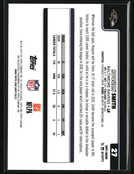 Roquan Smith 2025 Topps Chrome Ray Wave Refractor #27