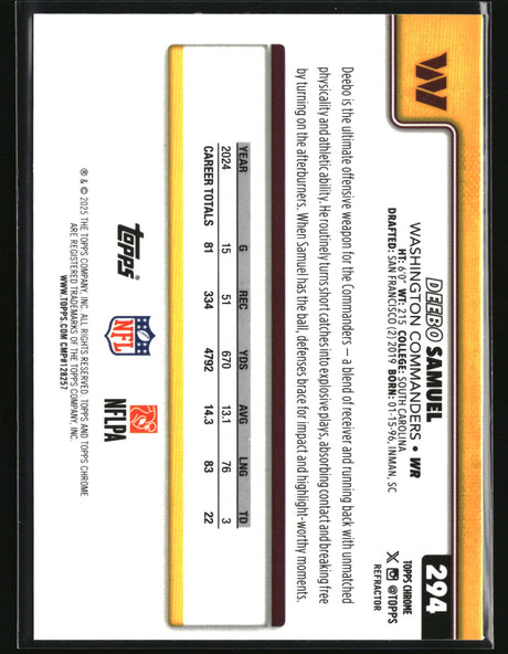 Deebo Samuel 2025 Topps Chrome - Topps Refractor #294