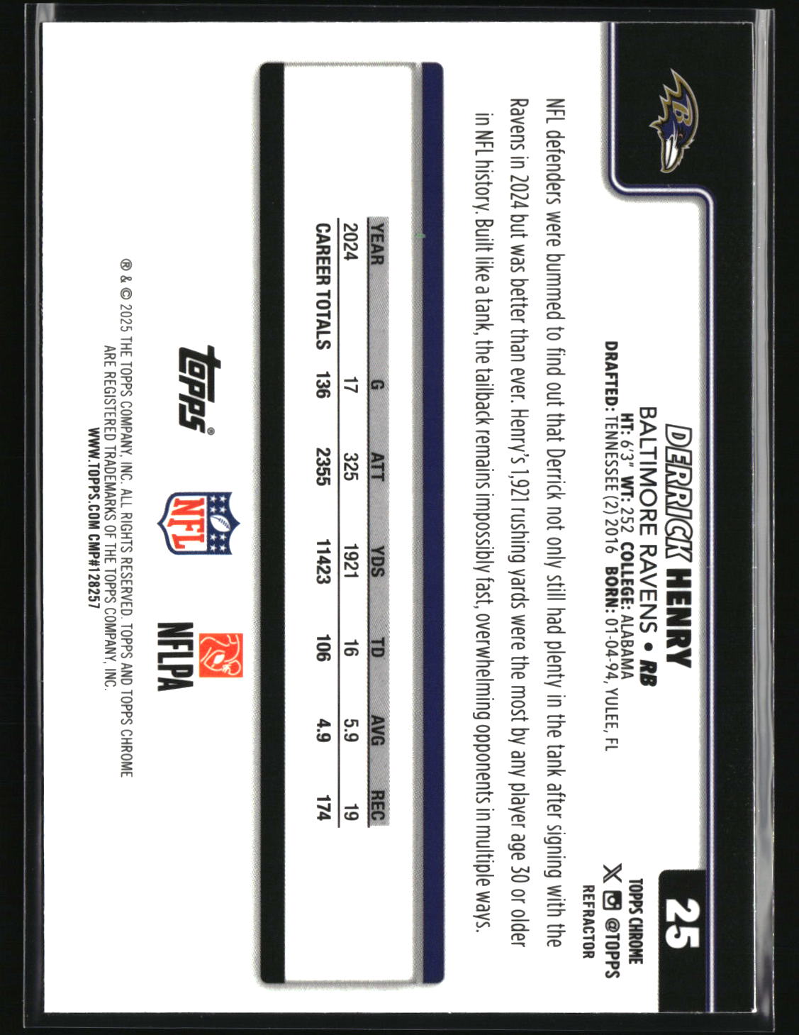 Derrick Henry 2025 Topps Chrome - Topps Refractor #25