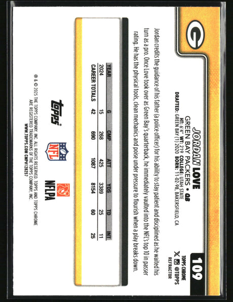 Jordan Love 2025 Topps Chrome - Topps Refractor #109