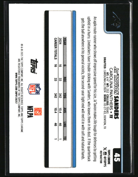 Ja'Tavion Sanders 2025 Topps Chrome - Topps Refractor #45