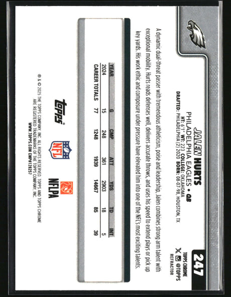 Jalen Hurts 2025 Topps Chrome - Topps Refractor #247