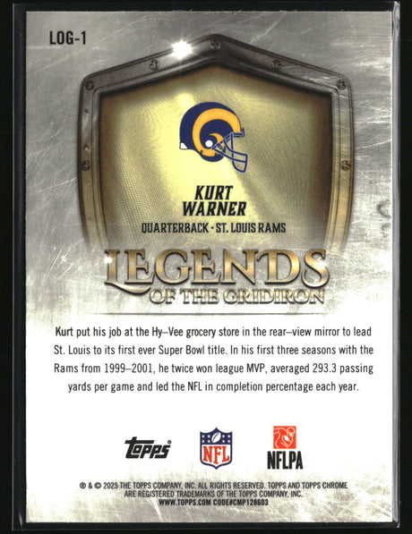 Kurt Warner 2025 Topps Chrome Legends of the Gridiron #LOG-1