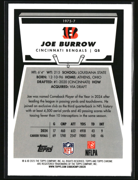 Joe Burrow 2025 Topps Chrome 1975 Topps #1975-7