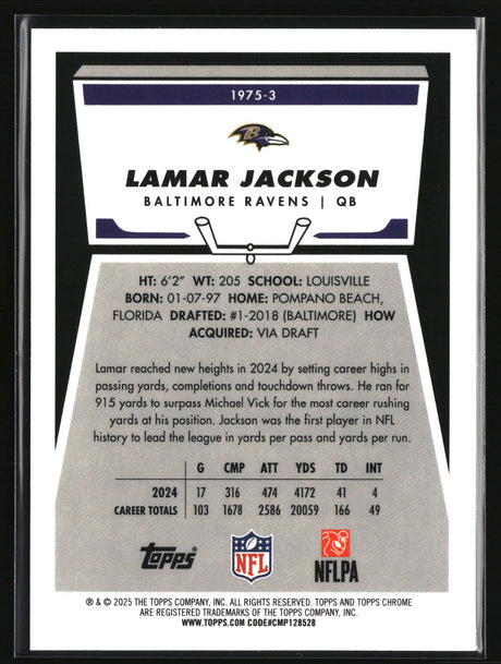 Lamar Jackson 2025 Topps Chrome 1975 Topps #1975-3
