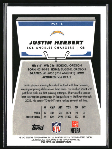 Justin Herbert 2025 Topps Chrome 1975 Topps #1975-18