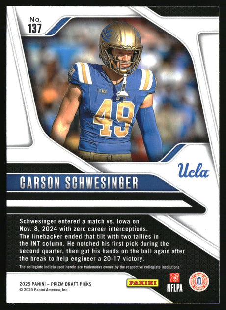 Carson Schwesinger 2025 Panini Prizm Draft Picks #137