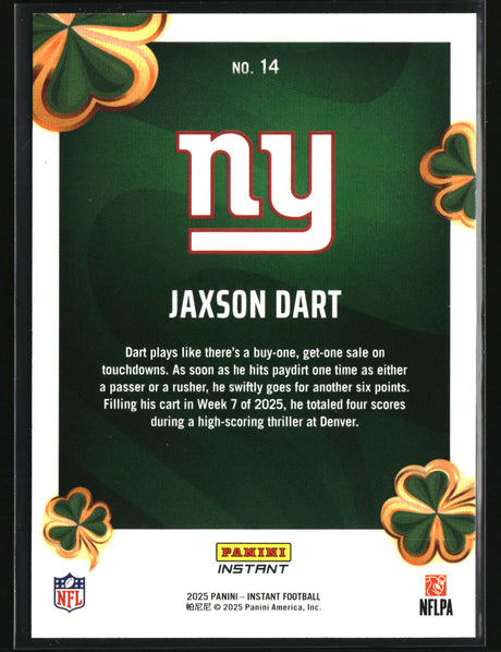 Jaxson Dart 2025 Panini Instant Lucky Clover #14