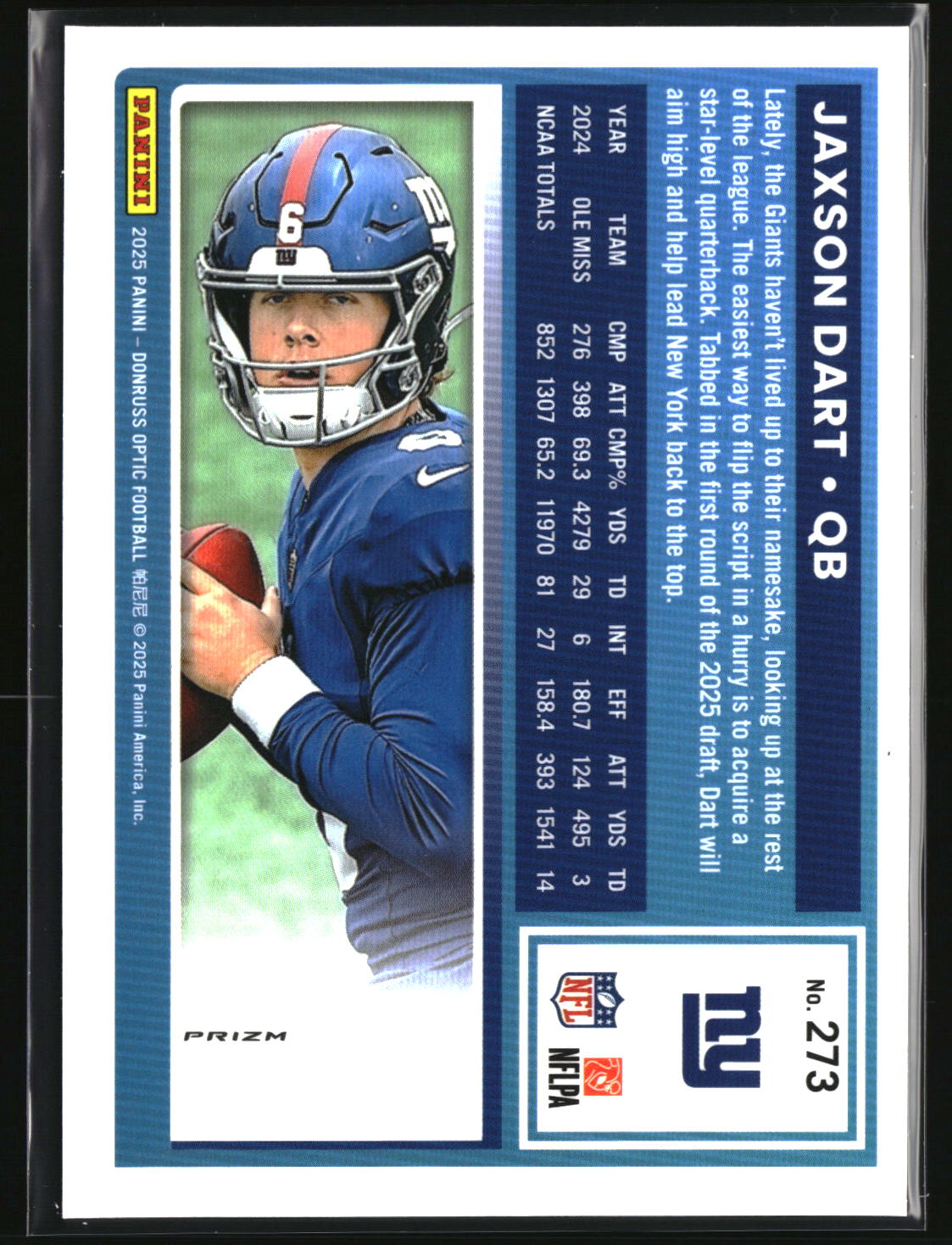 Jaxson Dart 2025 Donruss Optic Teal Velocity #273