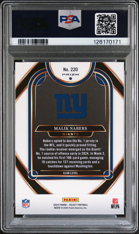 Malik Nabers 2024 Panini Select Red & Yellow Prizm Shock #220 PSA 10