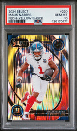 Malik Nabers 2024 Panini Select Red & Yellow Prizm Shock #220 PSA 10