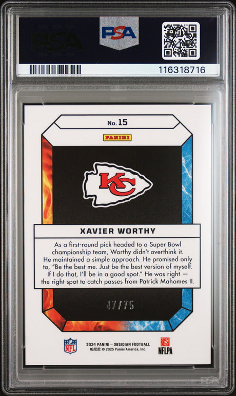 Xavier Worthy 2024 Panini Obsidian Fire and Ice Red #15 #/75 PSA 9