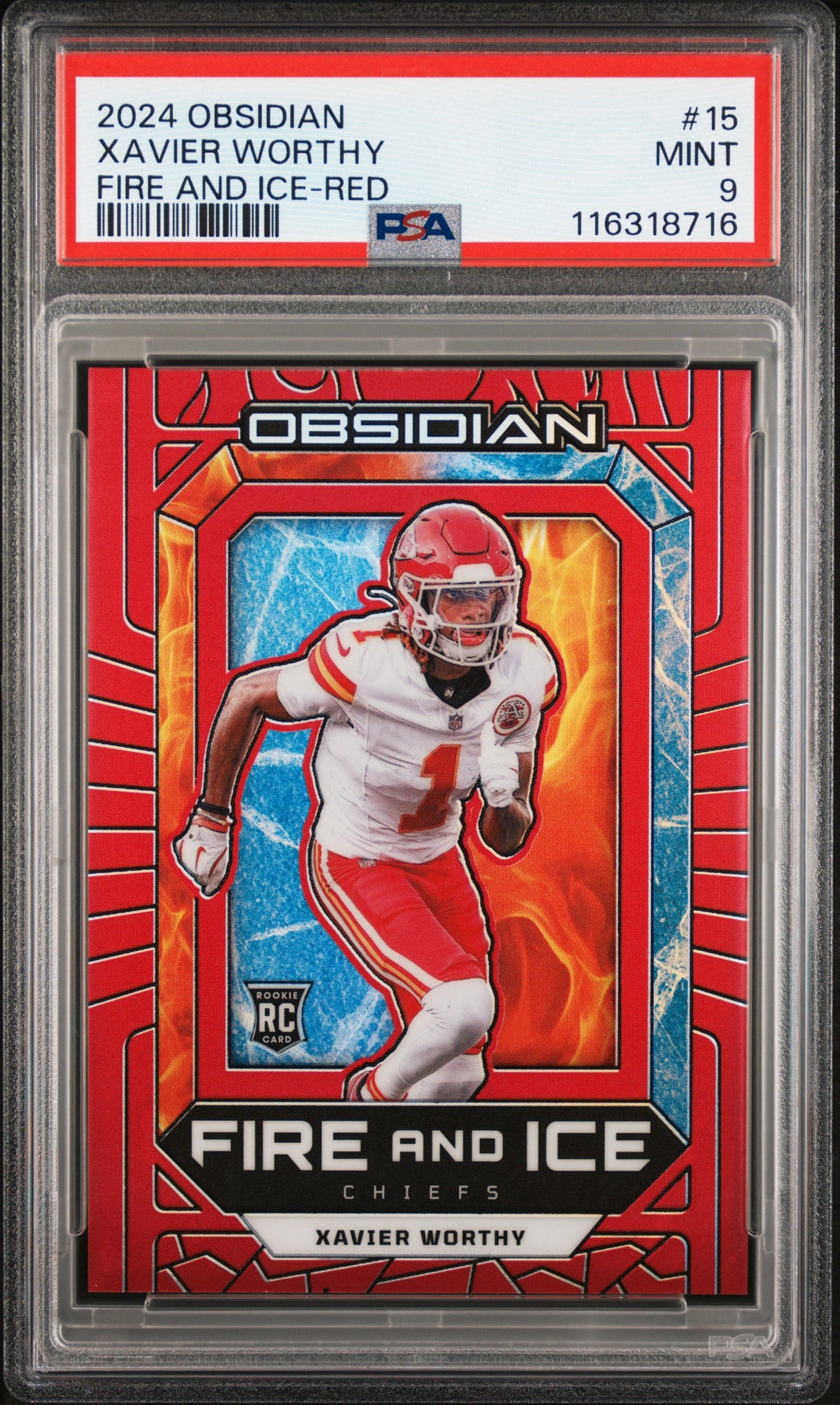 Xavier Worthy 2024 Panini Obsidian Fire and Ice Red #15 #/75 PSA 9