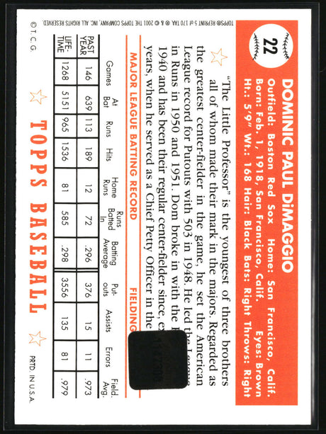 Dom DiMaggio 2001 Topps Archives Autographs #TAA5