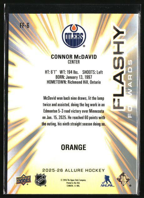 Connor McDavid 2025-26 Upper Deck Allure Flashy Forwards Orange #FF-6