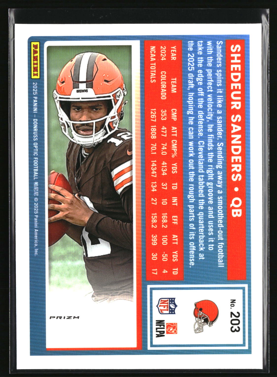 Shedeur Sanders 2025 Donruss Optic Blue Hyper #203