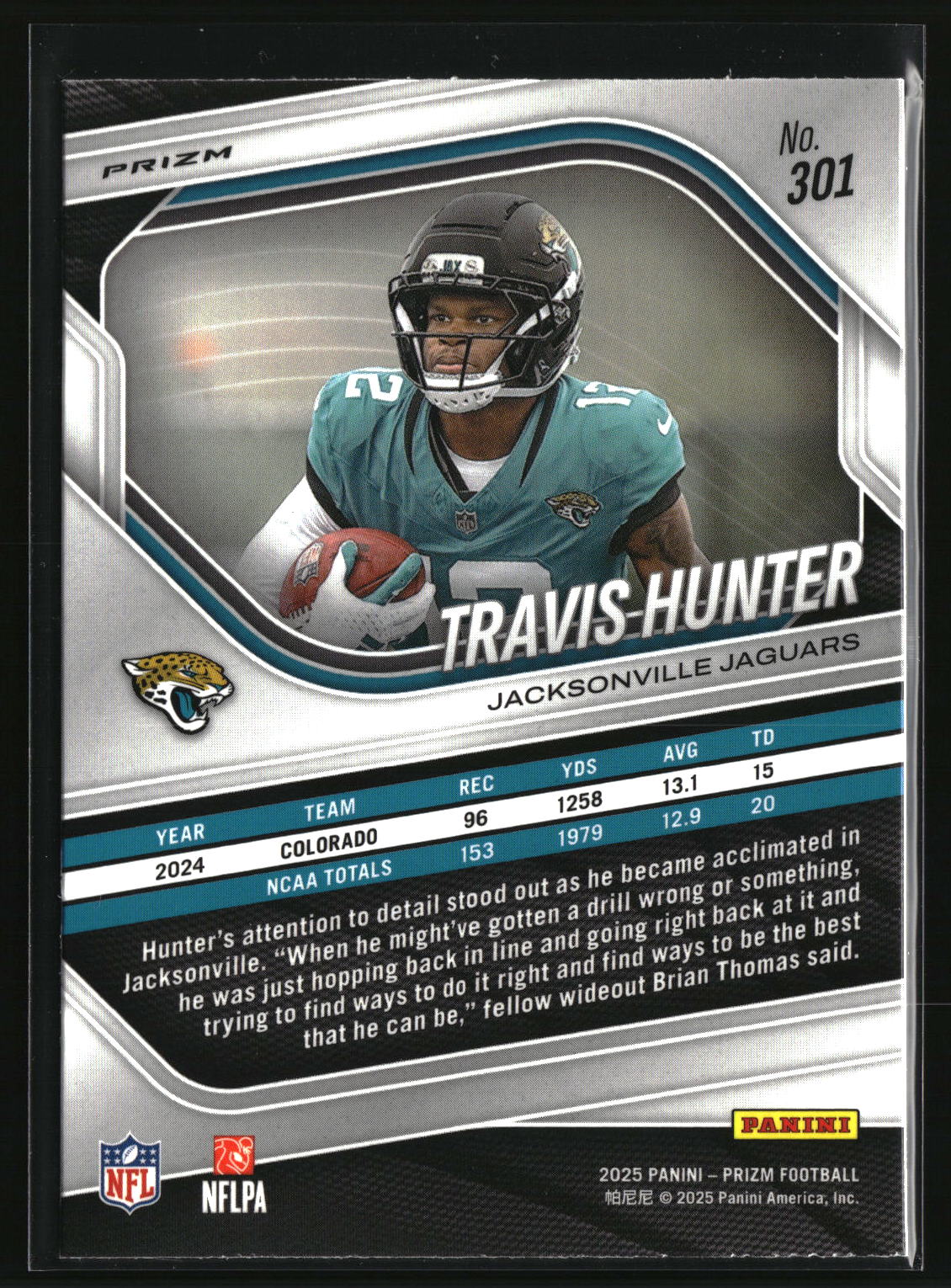 Travis Hunter 2025 Panini Prizm Neon Green Pulsar #301