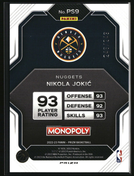 Nikola Jokic 2022-23 Panini Prizm Monopoly Prizm All-Stars Brown #PS9 #/249