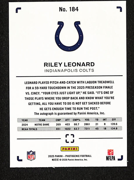 Riley Leonard 2025 Panini Photogenic #184