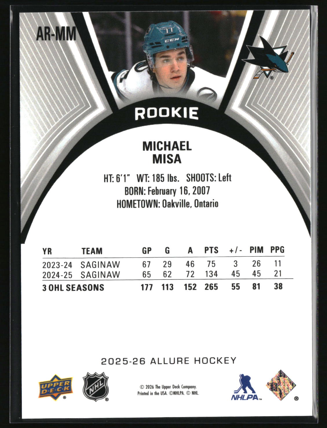 Michael Misa 2025-26 Upper Deck Allure #AR-MM