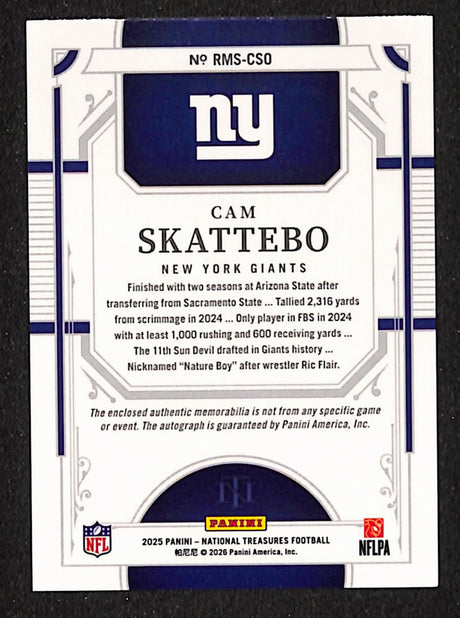 Cam Skattebo 2025 National Treasures Rookie Material Signatures #RMS-CSO #/99