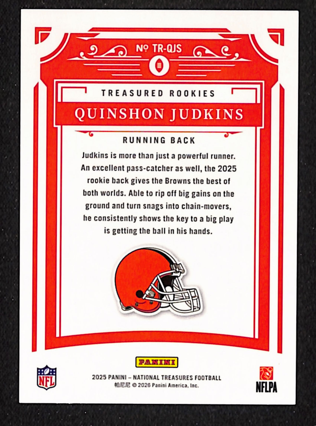 Quinshon Judkins 2025 Panini National Treasures Treasured Rookies #TR-QJS #/99