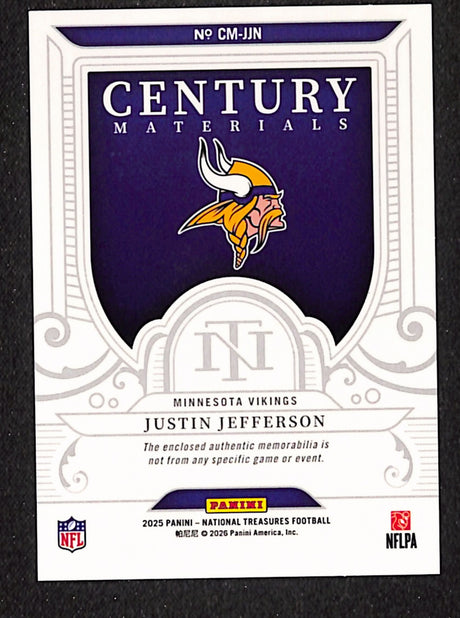Justin Jefferson 2025 Panini National Treasures Century Materials #CM-JJN #/99