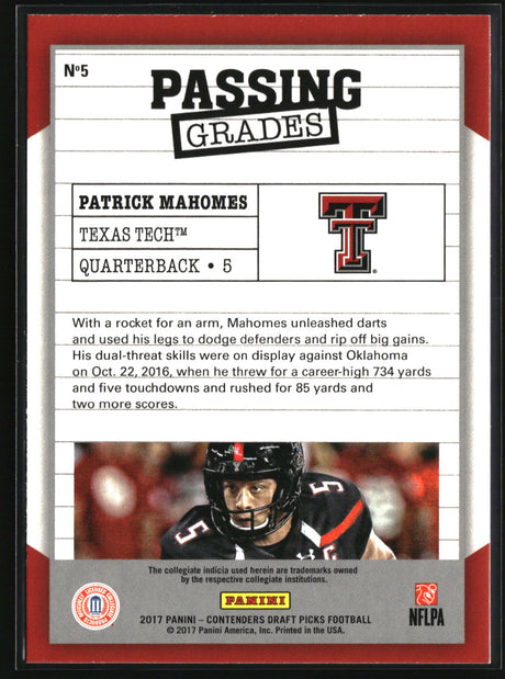 Patrick Mahomes II 2017 Panini Contenders Draft Picks Passing Grades #5