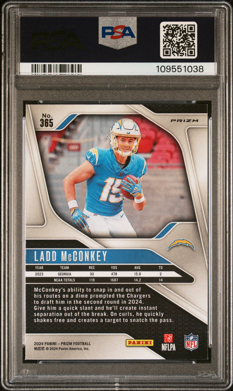 Ladd McConkey 2024 Panini Prizm Red White and Blue #365 PSA 10